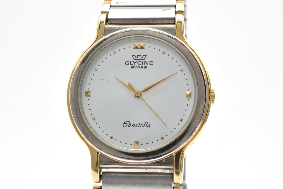 GLYCINE グリシン グライシン Bienne ビエンヌ Constellation 170790 メンズ クォーツ 腕時計 シルバー文字盤 2針 ステンレス コンビ ブレスレット 29.6mm 1990年代 ヴィンテージ