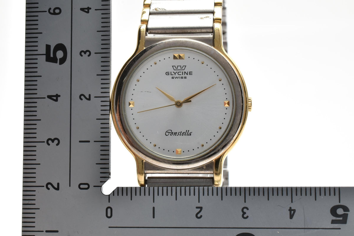 GLYCINE グリシン グライシン Bienne ビエンヌ Constellation 170790 メンズ クォーツ 腕時計 シルバー文字盤 2針 ステンレス コンビ ブレスレット 29.6mm 1990年代 ヴィンテージ