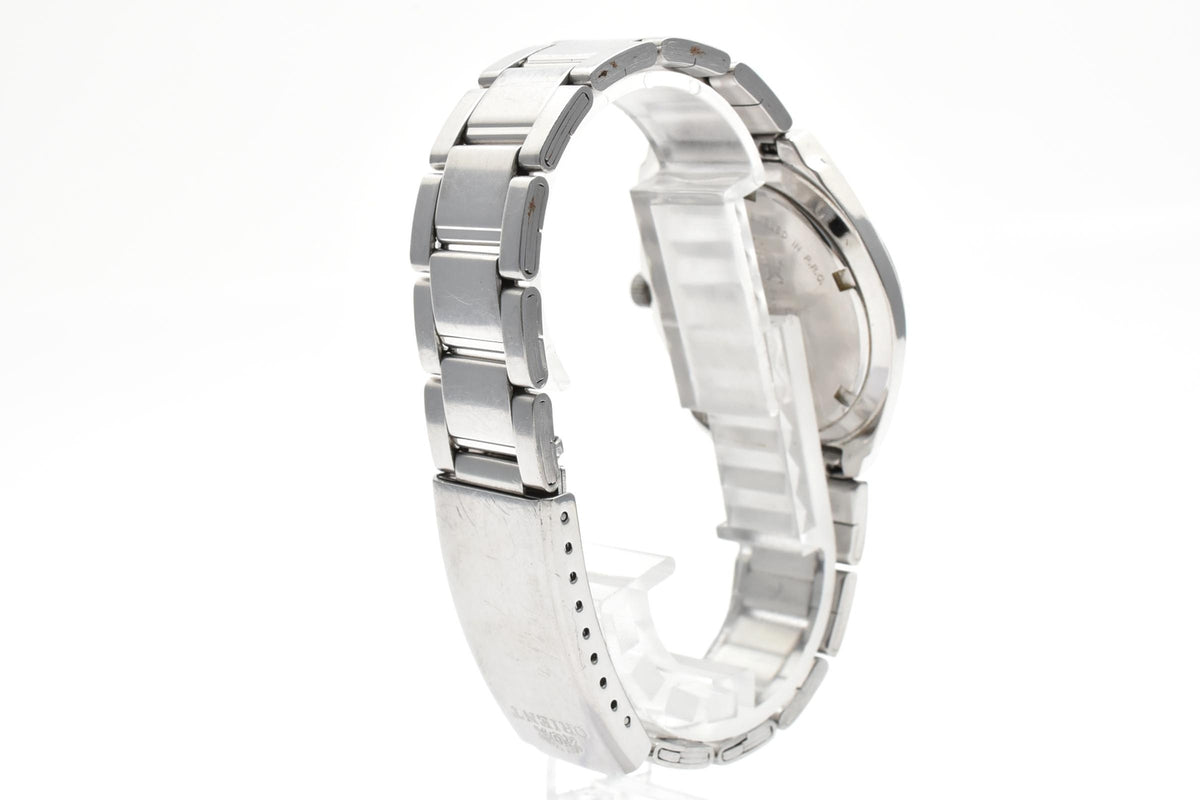 ORIENT オリエント Crystal クリスタル UN59-C1 メンズ クォーツ 腕時計 シルバー文字盤 デイト ゴールドインデックス ステンレス ブレスレット 35mm 1990年代 ヴィンテージ