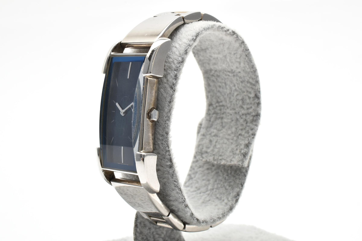 Yves Saint Laurent イヴサンローラン 90s vintage 5421-H16218 レディース クォーツ 腕時計 ブルー文字盤 2針 長方形 スクエア ステンレス ブレスレット 13.6mm 1990年代 ヴィンテージ