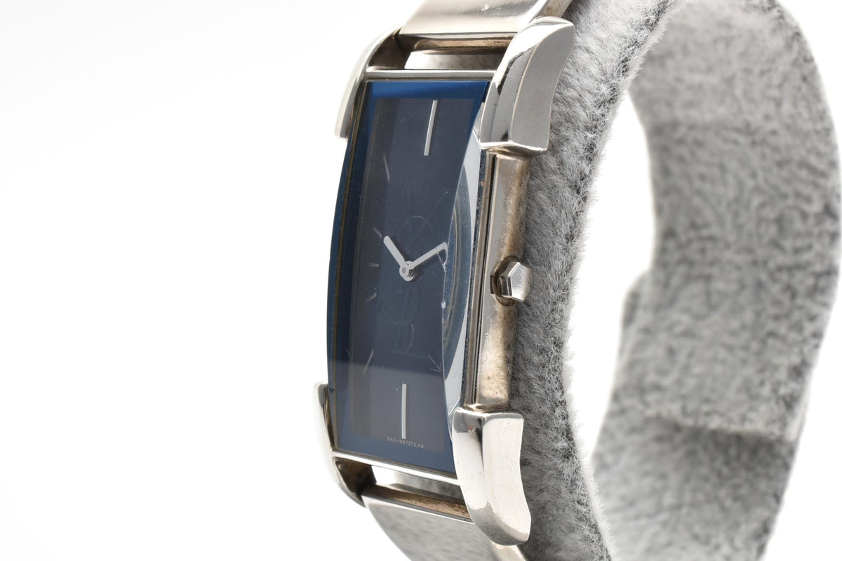 Yves Saint Laurent イヴサンローラン 90s vintage 5421-H16218 レディース クォーツ 腕時計 ブルー文字盤 2針 長方形 スクエア ステンレス ブレスレット 13.6mm 1990年代 ヴィンテージ