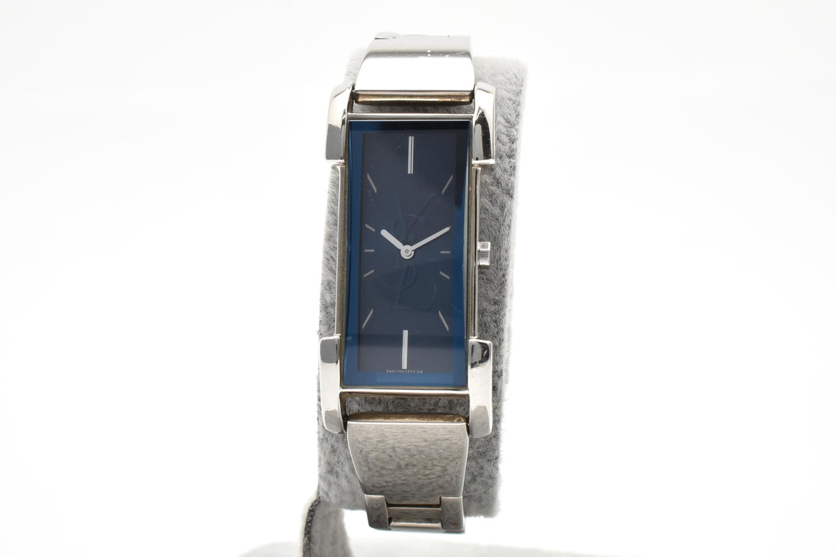 Yves Saint Laurent イヴサンローラン 90s vintage 5421-H16218 レディース クォーツ 腕時計 ブルー文字盤 2針 長方形 スクエア ステンレス ブレスレット 13.6mm 1990年代 ヴィンテージ