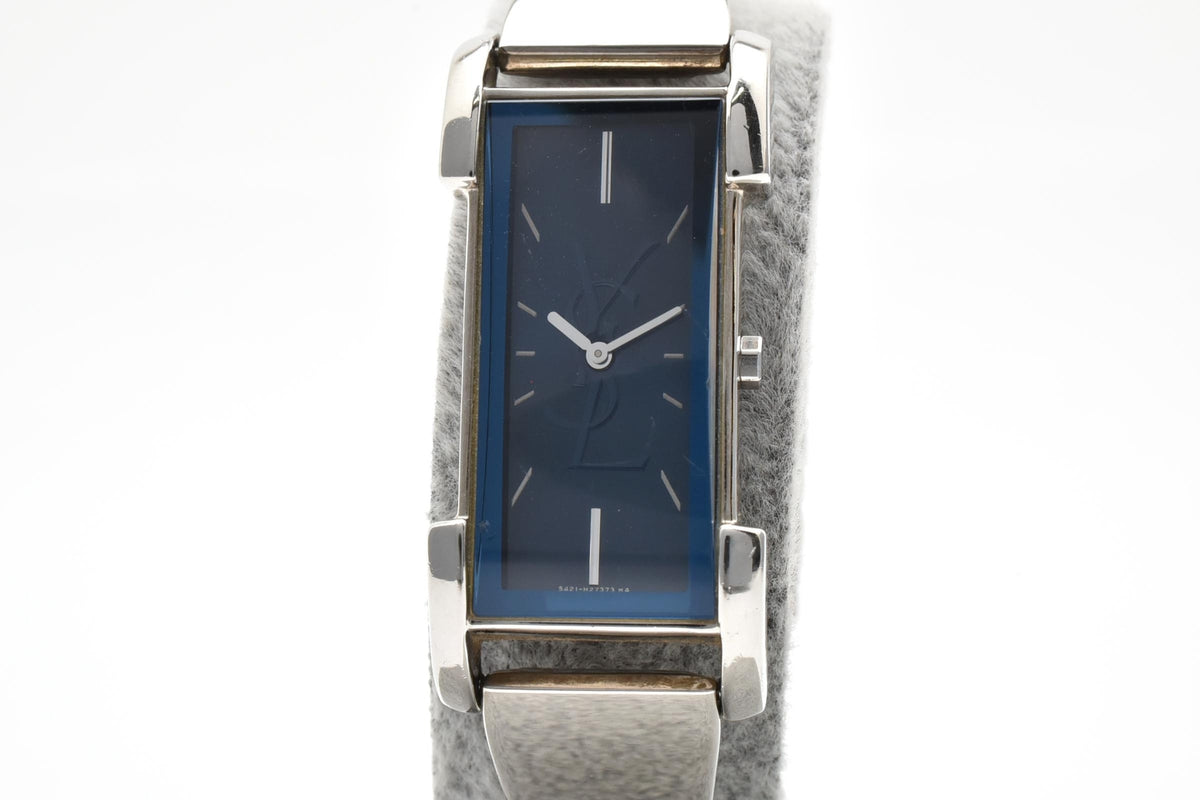 Yves Saint Laurent イヴサンローラン 90s vintage 5421-H16218 レディース クォーツ 腕時計 ブルー文字盤 2針 長方形 スクエア ステンレス ブレスレット 13.6mm 1990年代 ヴィンテージ