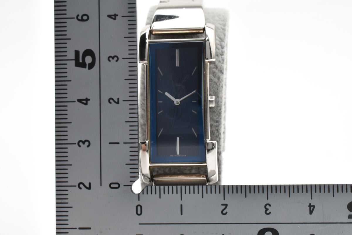 Yves Saint Laurent イヴサンローラン 90s vintage 5421-H16218 レディース クォーツ 腕時計 ブルー文字盤 2針 長方形 スクエア ステンレス ブレスレット 13.6mm 1990年代 ヴィンテージ