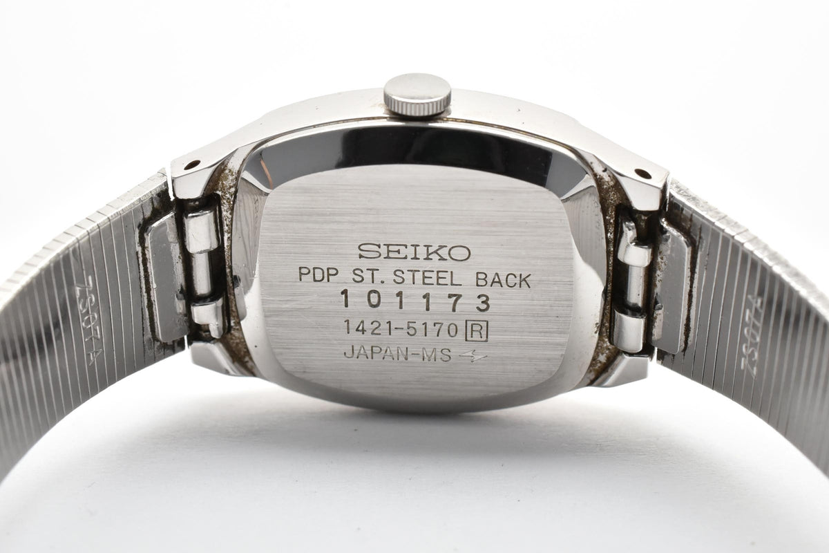 SEIKO セイコー 1421-5170 レディース クォーツ 腕時計 ホワイト文字盤 アラビア数字 2針 ステンレス メッシュブレスレット 角型 19mm 1980年代 ヴィンテージ