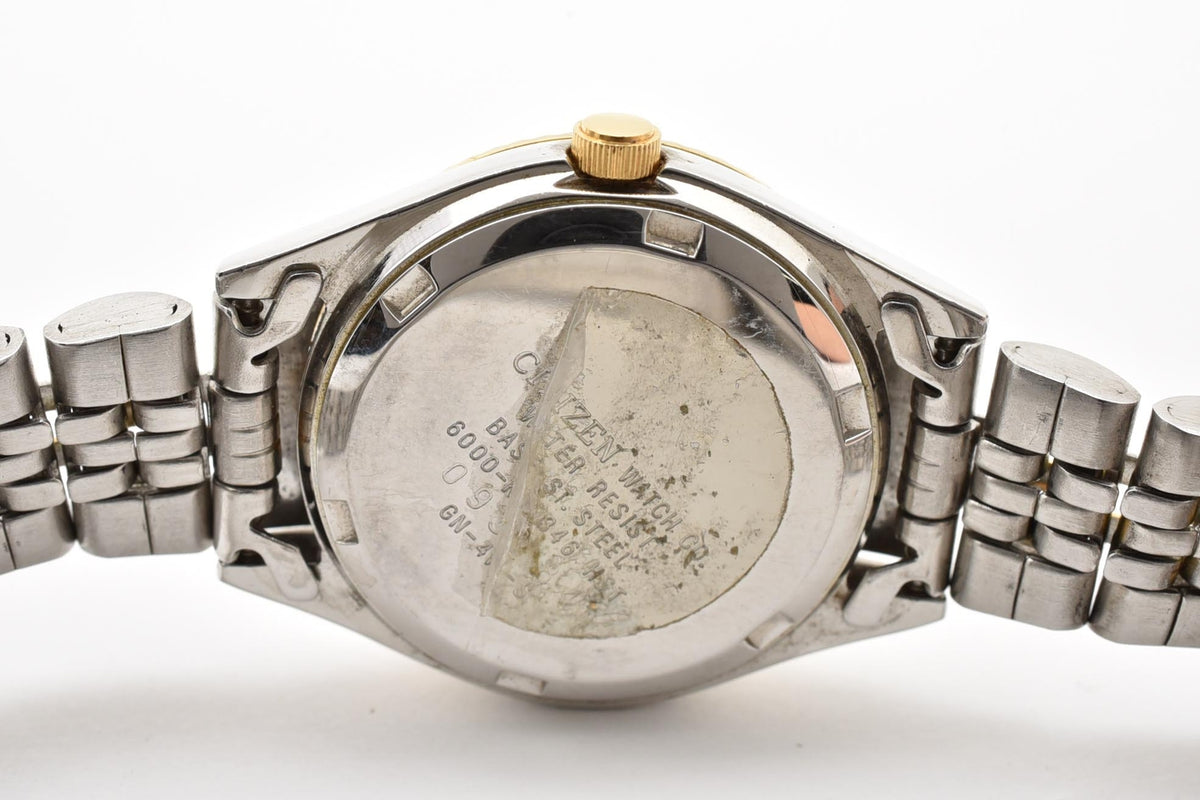CITIZEN シチズン 6000-K09346 レディース クォーツ 90s vintage 腕時計 ホワイト文字盤 デイデイト 曜日 日付 フルーテッドベゼル ステンレス コンビ ブレスレット 24.3mm 1990年代 ヴィンテージ