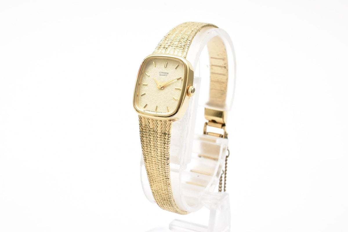 CITIZEN シチズン 3220-324552 レディース 80s クォーツ 腕時計 ゴールド文字盤 スクエア ベースメタル ブレスレット 16.5mm 1980年代 ヴィンテージ ドレスウォッチ