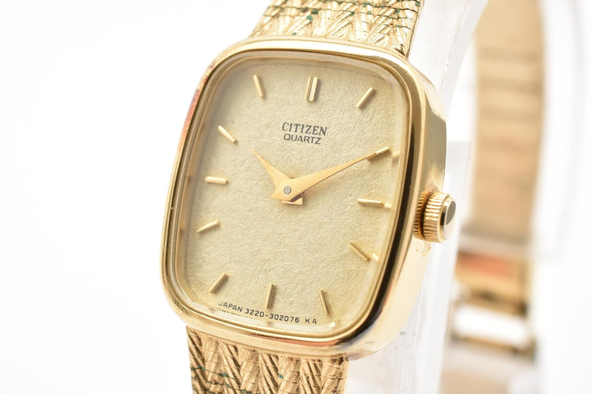 CITIZEN シチズン 3220-324552 レディース 80s クォーツ 腕時計 ゴールド文字盤 スクエア ベースメタル ブレスレット 16.5mm 1980年代 ヴィンテージ ドレスウォッチ