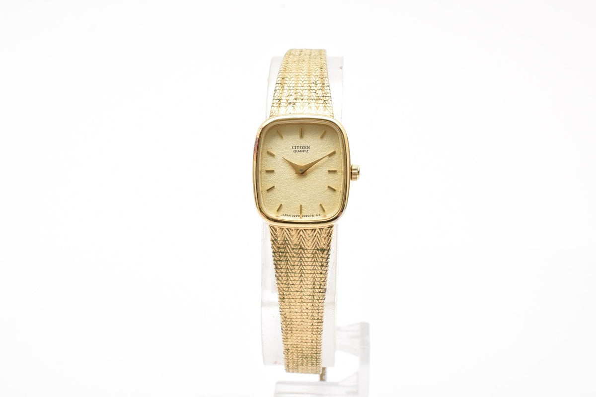 CITIZEN シチズン 3220-324552 レディース 80s クォーツ 腕時計 ゴールド文字盤 スクエア ベースメタル ブレスレット 16.5mm 1980年代 ヴィンテージ ドレスウォッチ