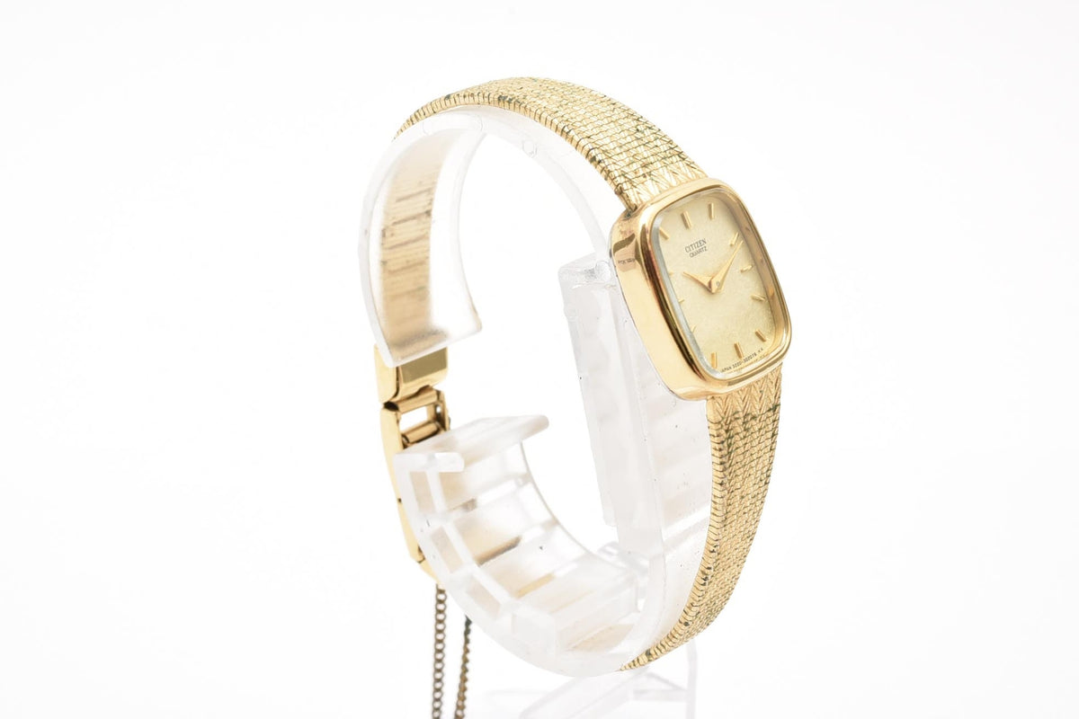 CITIZEN シチズン 3220-324552 レディース 80s クォーツ 腕時計 ゴールド文字盤 スクエア ベースメタル ブレスレット 16.5mm 1980年代 ヴィンテージ ドレスウォッチ