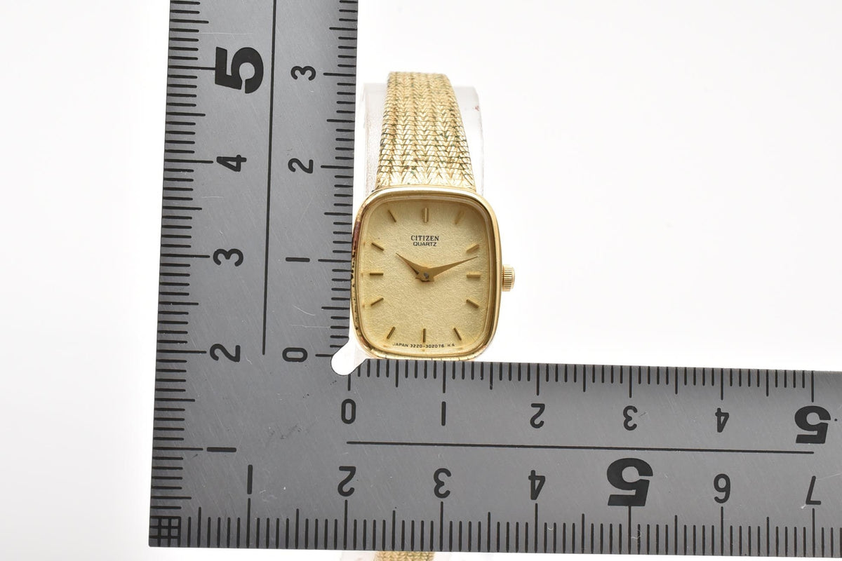 CITIZEN シチズン 3220-324552 レディース 80s クォーツ 腕時計 ゴールド文字盤 スクエア ベースメタル ブレスレット 16.5mm 1980年代 ヴィンテージ ドレスウォッチ