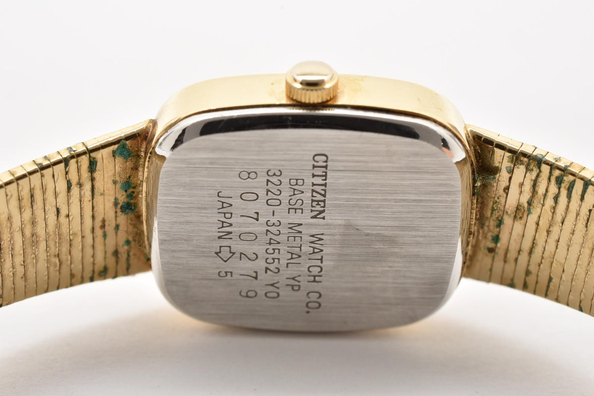 CITIZEN シチズン 3220-324552 レディース 80s クォーツ 腕時計 ゴールド文字盤 スクエア ベースメタル ブレスレット 16.5mm 1980年代 ヴィンテージ ドレスウォッチ