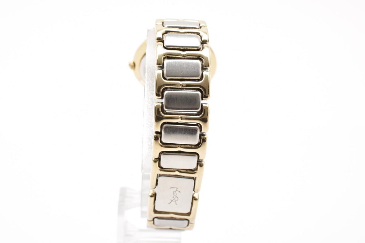 Yves Saint Laurent イヴサンローラン YSLロゴ 90s カサンドラ 2200-229789Y レディース クォーツ 腕時計 クリーム文字盤 2針 ステンレス コンビ ブレスレット 22.6mm 1990年代 ヴィンテージ