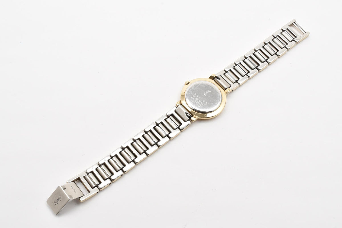 Yves Saint Laurent イヴサンローラン YSLロゴ 90s カサンドラ 2200-229789Y レディース クォーツ 腕時計 クリーム文字盤 2針 ステンレス コンビ ブレスレット 22.6mm 1990年代 ヴィンテージ
