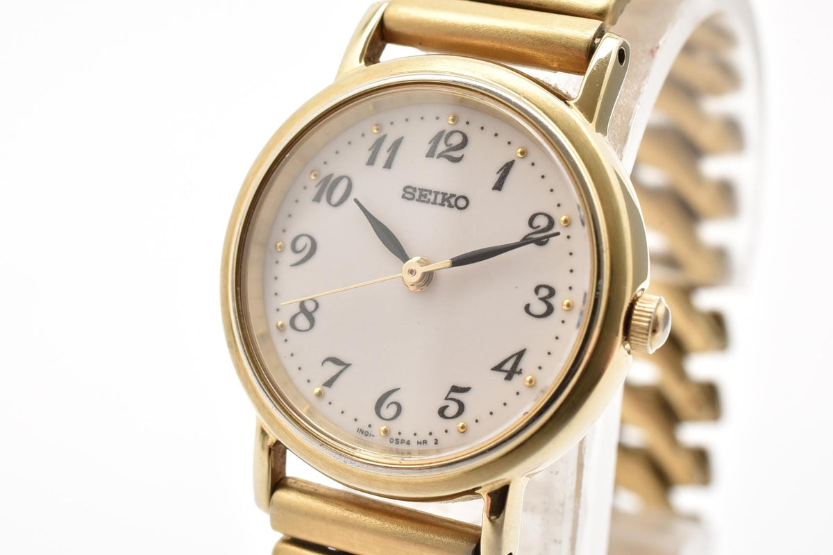 SEIKO セイコー Spirit スピリット 1N01-0JR0 レディース クォーツ 腕時計 クリーム文字盤 アラビア数字 ゴールドカラー ステンレス 伸縮ブレスレット 22mm 2000年代