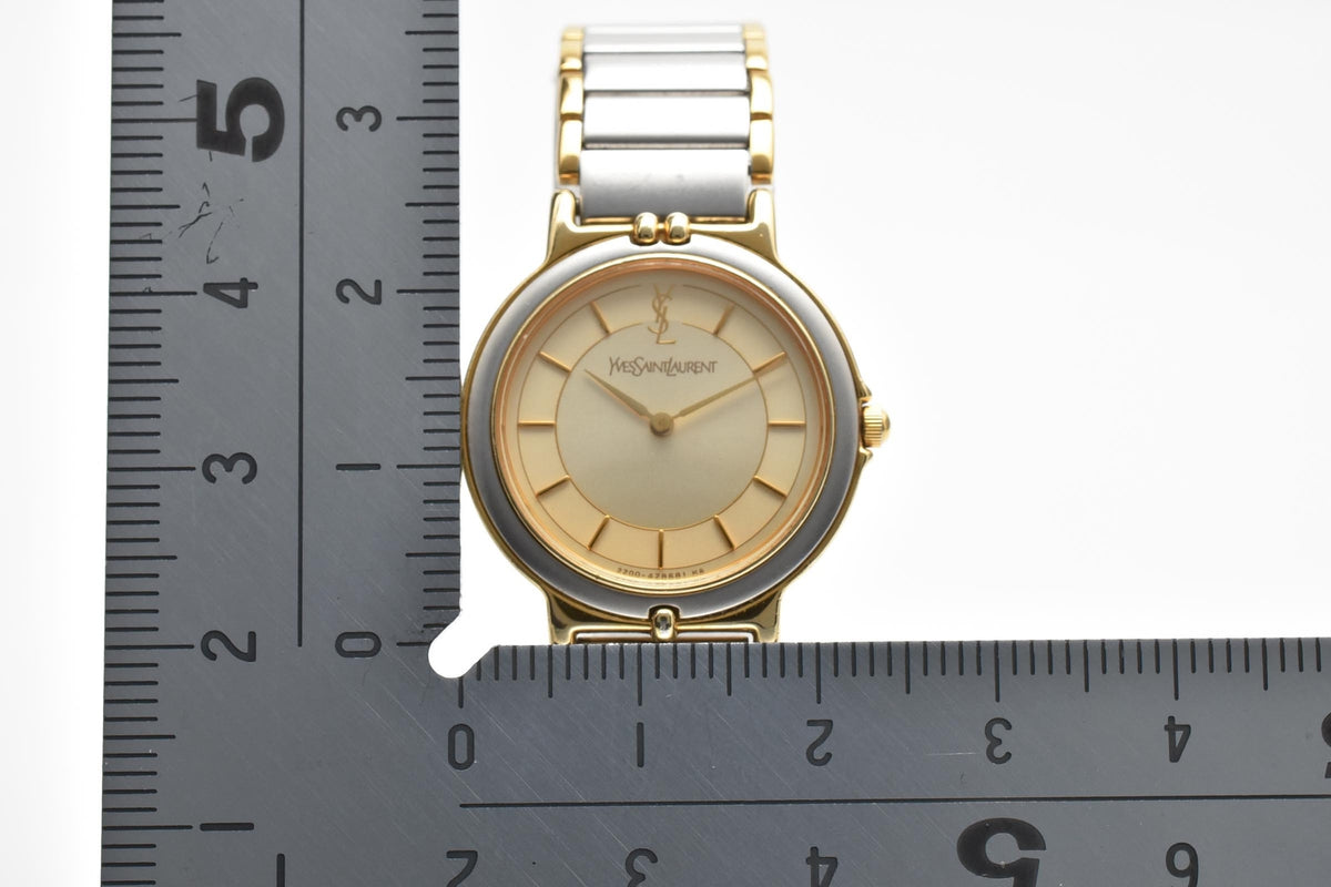 Yves Saint Laurent イヴサンローラン YSLロゴ 90s vintage カサンドラ 2200-228481 レディース クォーツ 腕時計 ゴールド文字盤 ステンレス コンビ ブレスレット 22mm 1990年代 ヴィンテージ ドレスウォッチ