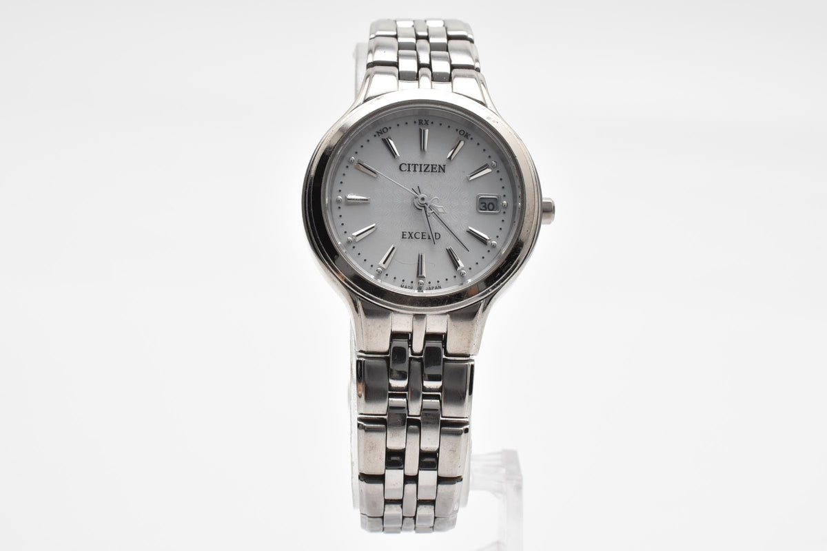 CITIZEN シチズン EXCEED エクシード H010-T014062 レディース ソーラー クォーツ 腕時計 ホワイト文字盤 デイト ステンレス ブレスレット 24mm 2000年代