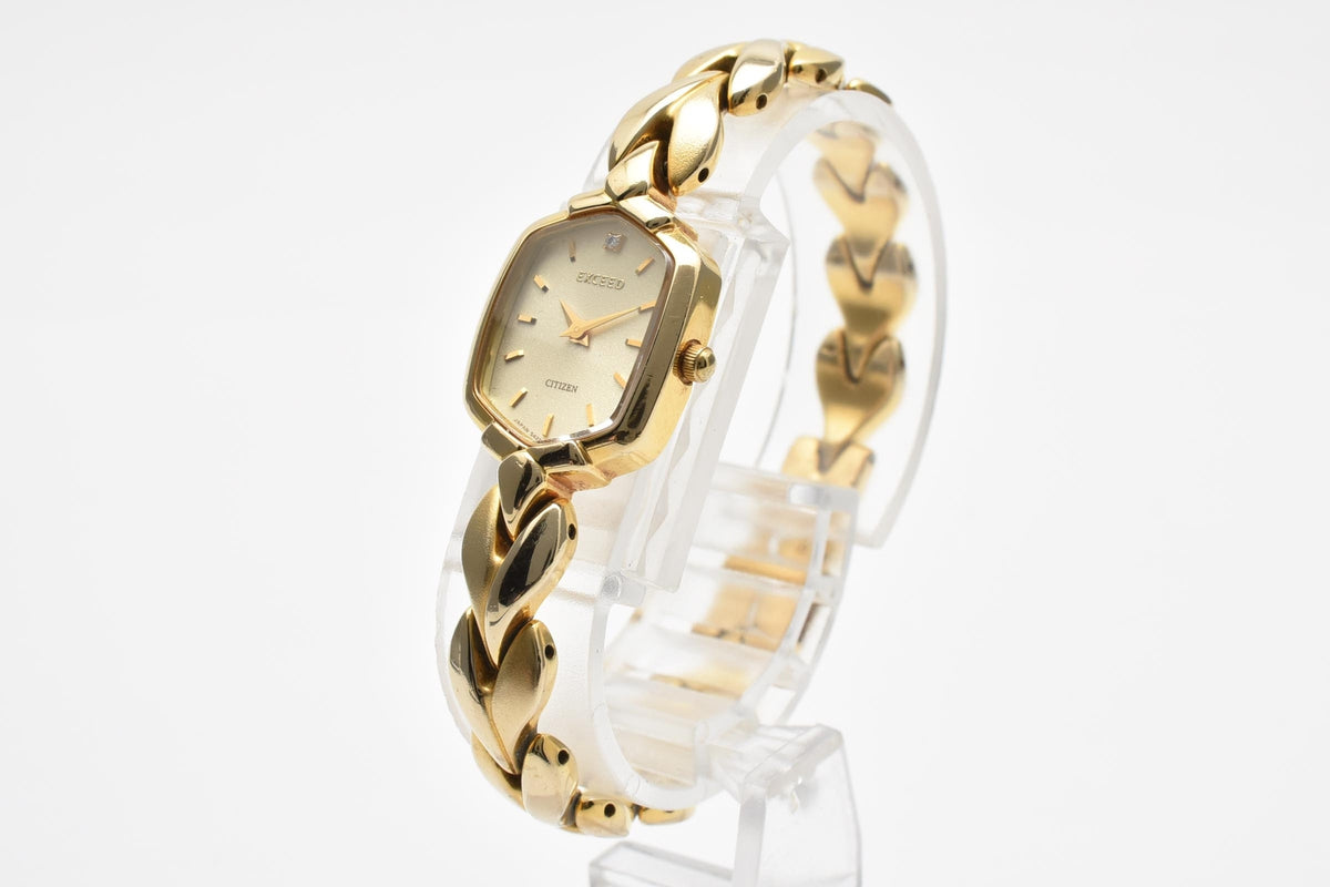 CITIZEN シチズン 5420-H17150 90s vintage レディース クォーツ 腕時計 ゴールド文字盤 ベースメタル ブレスレット 14.5mm 1990年代 ヴィンテージ ドレスウォッチ