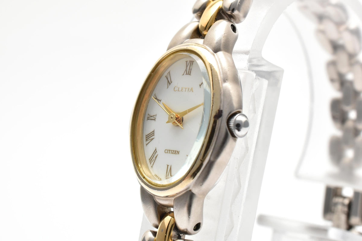 CITIZEN シチズン 5431-H04091 レディース クォーツ 腕時計 ホワイト文字盤 ローマ数字 ゴールド シルバー ツートーン ステンレス ブレスレット 16.7mm 1990年代 ヴィンテージ