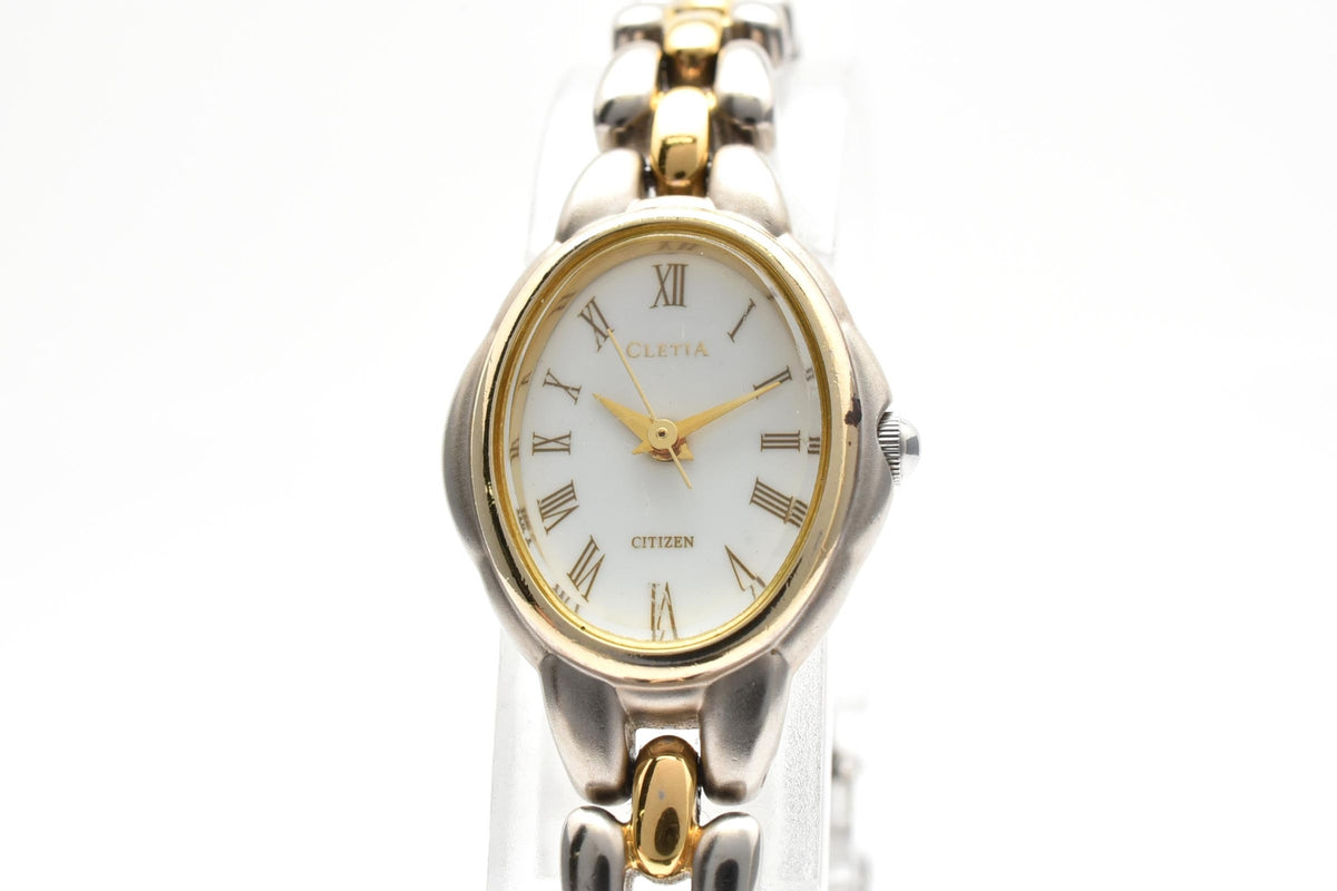 CITIZEN シチズン 5431-H04091 レディース クォーツ 腕時計 ホワイト文字盤 ローマ数字 ゴールド シルバー ツートーン ステンレス ブレスレット 16.7mm 1990年代 ヴィンテージ