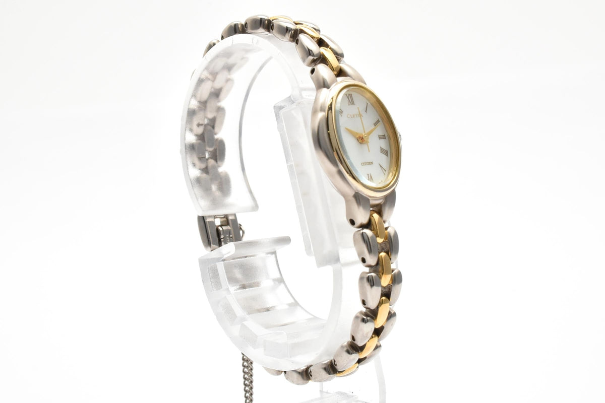 CITIZEN シチズン 5431-H04091 レディース クォーツ 腕時計 ホワイト文字盤 ローマ数字 ゴールド シルバー ツートーン ステンレス ブレスレット 16.7mm 1990年代 ヴィンテージ