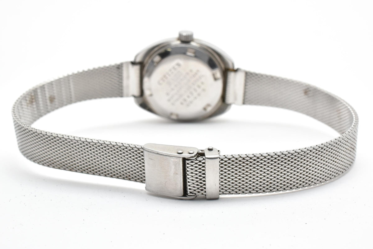 CITIZEN シチズン 4-590907 メンズ 自動巻き 腕時計 グリーン文字盤 アラビア数字 デイト ステンレス メッシュブレスレット 25.5mm 1970年代 ヴィンテージ