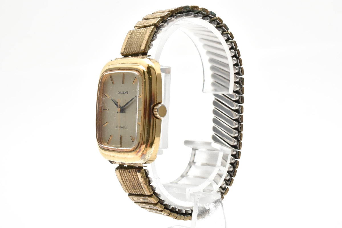 ORIENT オリエント W121-41100 メンズ 手巻き 腕時計 21石 ゴールド文字盤 OGP ステンレス ブレスレット 角型 27mm 1970年代 ヴィンテージ