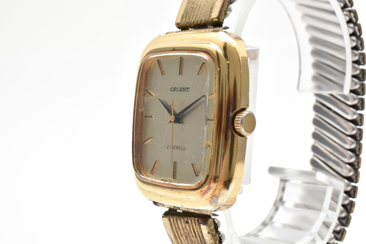 ORIENT オリエント W121-41100 メンズ 手巻き 腕時計 21石 ゴールド文字盤 OGP ステンレス ブレスレット 角型 27mm 1970年代 ヴィンテージ