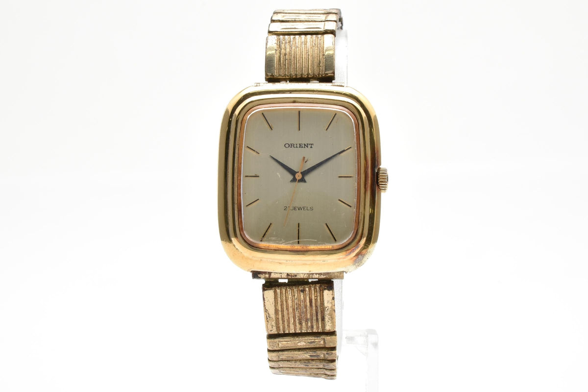 ORIENT オリエント W121-41100 メンズ 手巻き 腕時計 21石 ゴールド文字盤 OGP ステンレス ブレスレット 角型 27mm 1970年代 ヴィンテージ