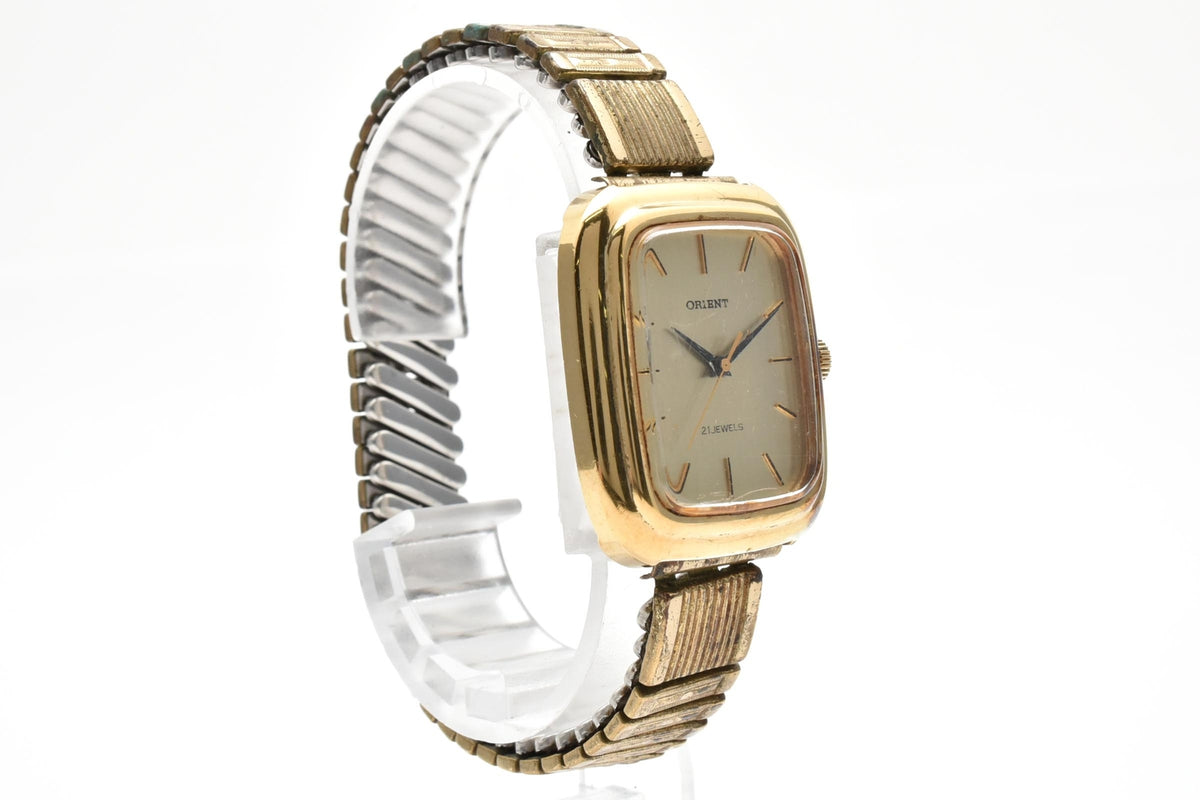 ORIENT オリエント W121-41100 メンズ 手巻き 腕時計 21石 ゴールド文字盤 OGP ステンレス ブレスレット 角型 27mm 1970年代 ヴィンテージ