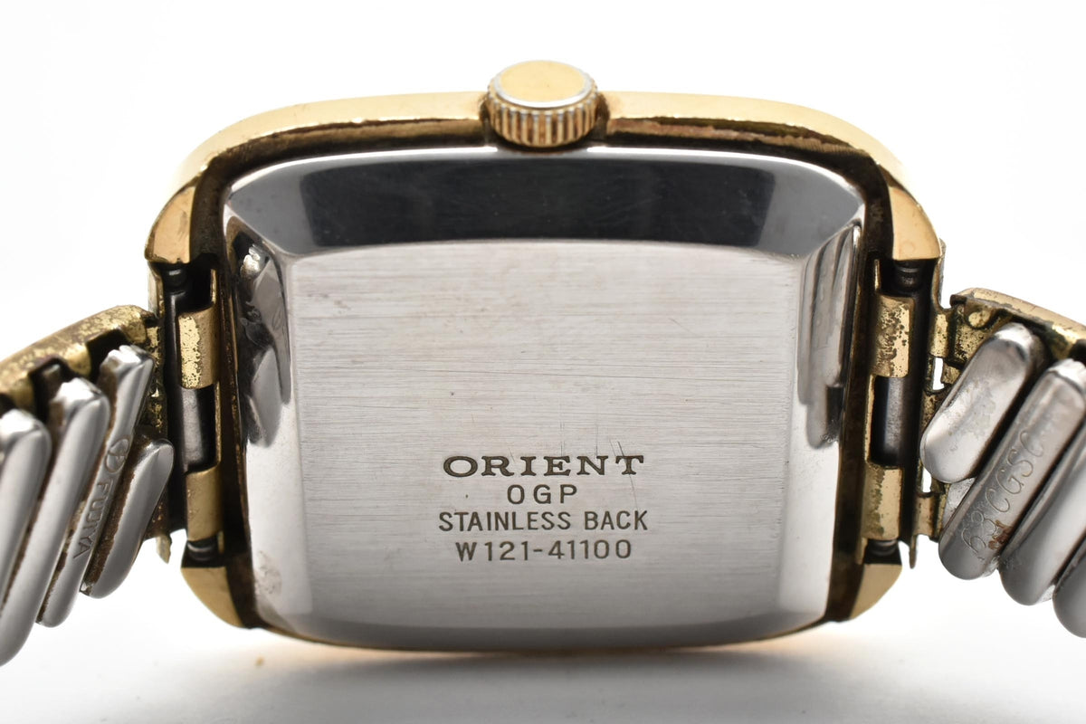 ORIENT オリエント W121-41100 メンズ 手巻き 腕時計 21石 ゴールド文字盤 OGP ステンレス ブレスレット 角型 27mm 1970年代 ヴィンテージ