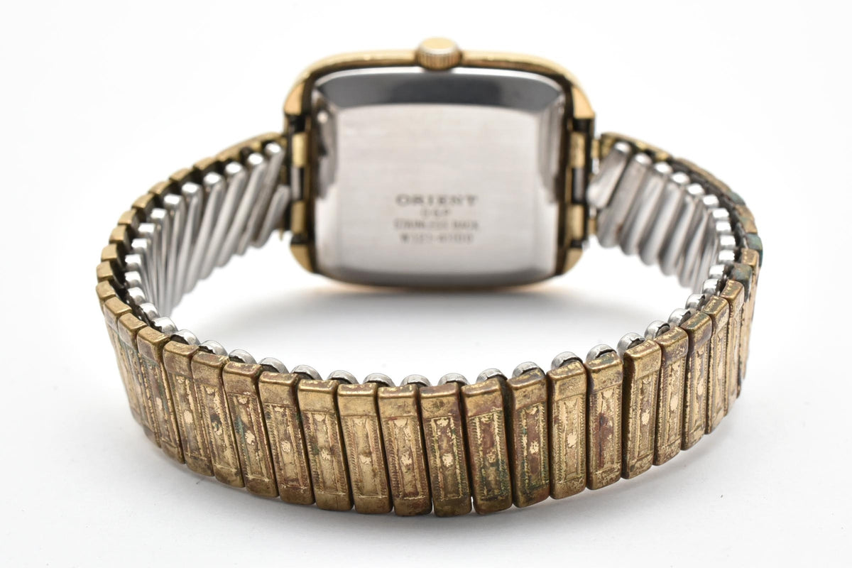 ORIENT オリエント W121-41100 メンズ 手巻き 腕時計 21石 ゴールド文字盤 OGP ステンレス ブレスレット 角型 27mm 1970年代 ヴィンテージ