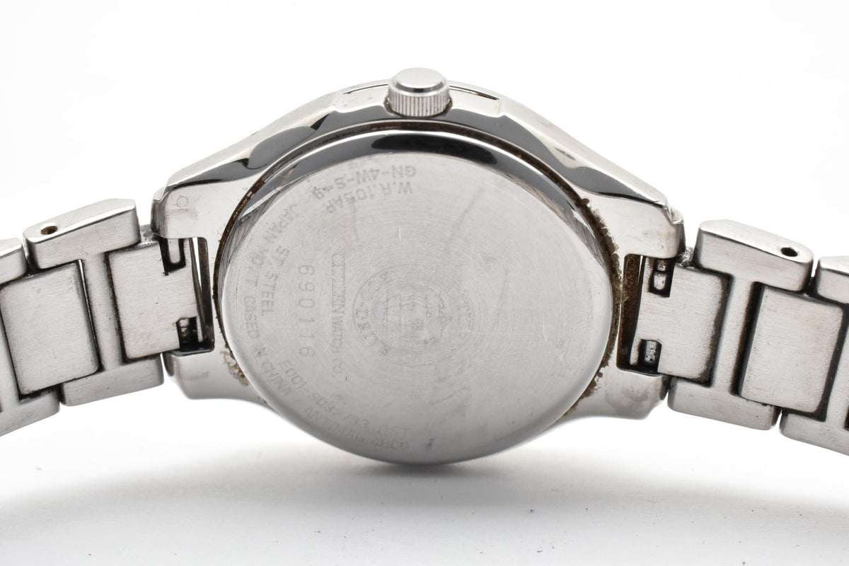 CITIZEN シチズン Eco-Drive Y2K 00s エコドライブ E001-S032733 レディース ソーラー クォーツ 腕時計 ホワイト文字盤 アラビア数字 デイト ステンレス ブレスレット 25.5mm 2000年代