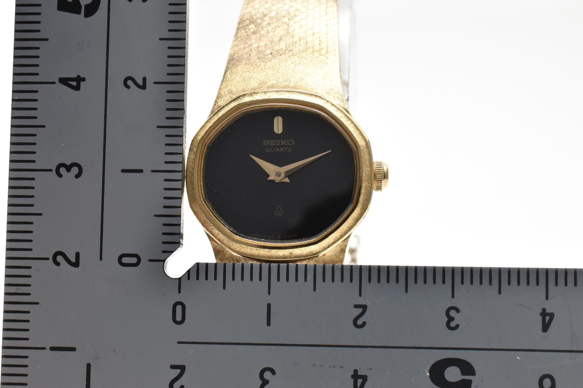 SEIKO セイコー 4720-3050 レディース クォーツ 腕時計 ブラック文字盤 ASGP ゴールドプレート ブレスレット 19.5mm 1970年代 ヴィンテージ