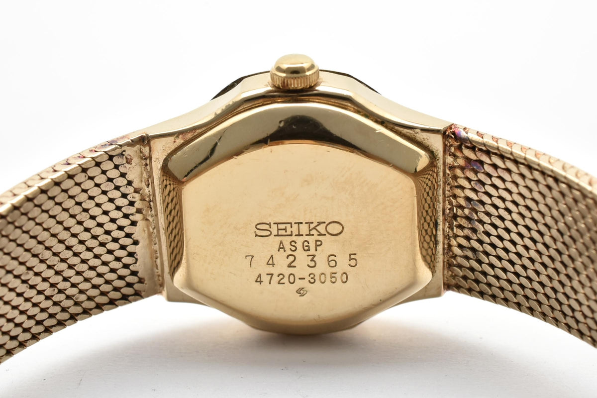 SEIKO セイコー 4720-3050 レディース クォーツ 腕時計 ブラック文字盤 ASGP ゴールドプレート ブレスレット 19.5mm 1970年代 ヴィンテージ