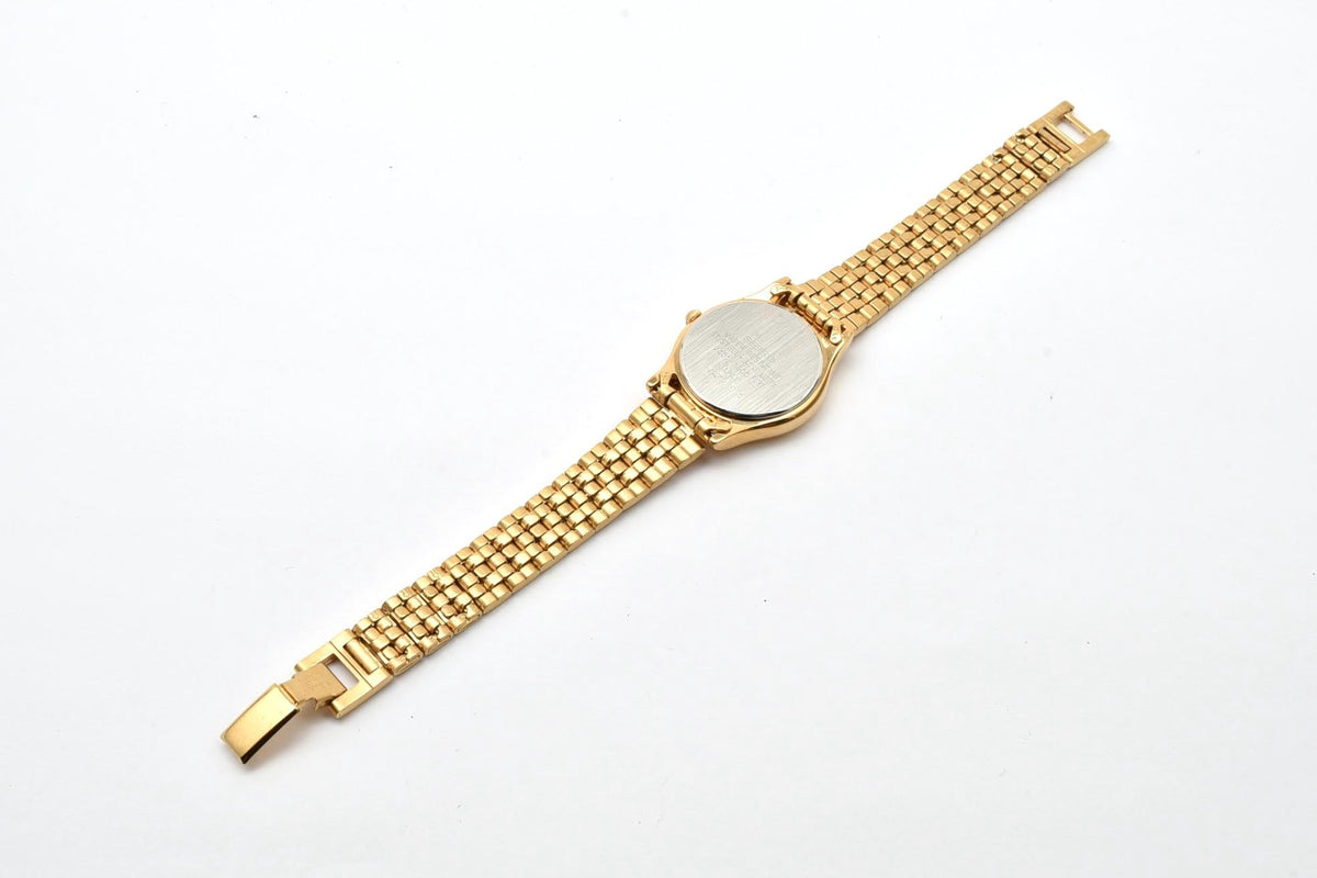 美品 SEIKO セイコー V401-1600 クォーツ ゴールドカラー ラウンド ゴールド文字盤 一体型ブレスレット ヴィンテージ レディース 腕時計 稼働品