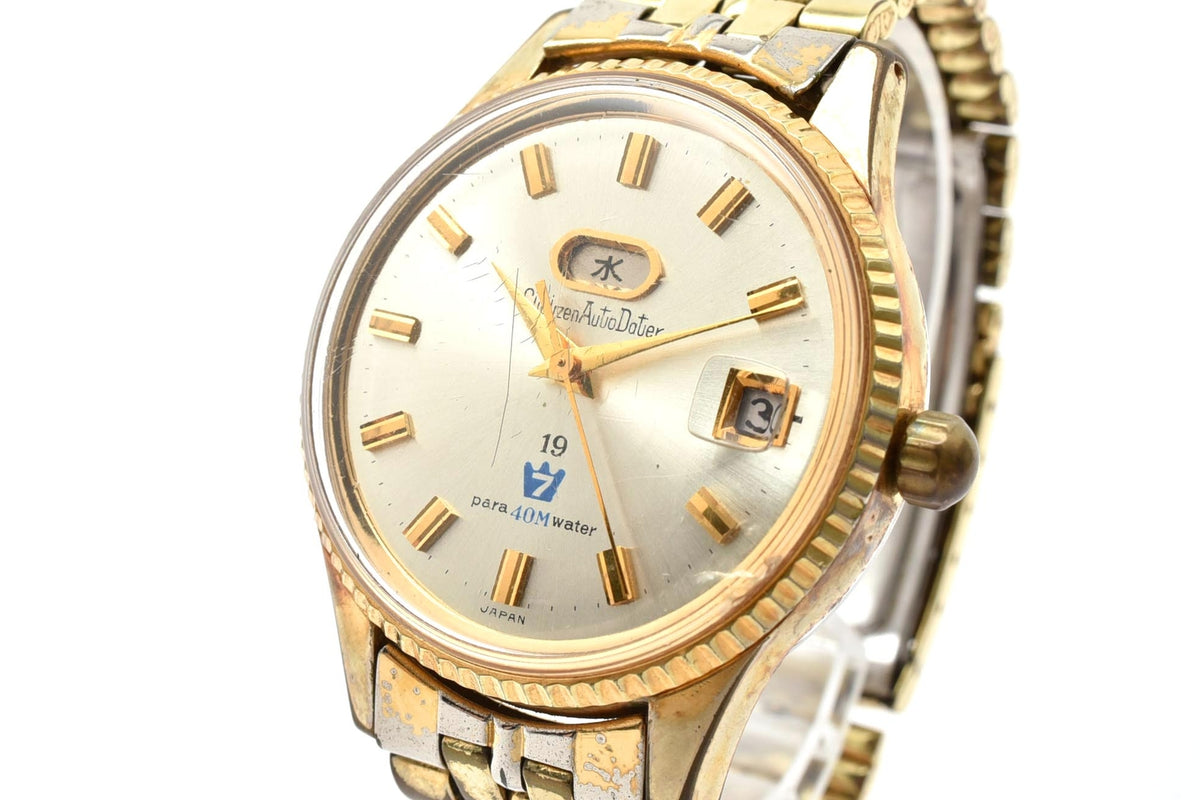 美品 CITIZEN シチズン オートデーター 1402a-T 自動巻き デイト シルバー文字盤 ゴールドカラー ステンレス パラウォーター ヴィンテージ 1960年代 メンズ 腕時計 稼働品