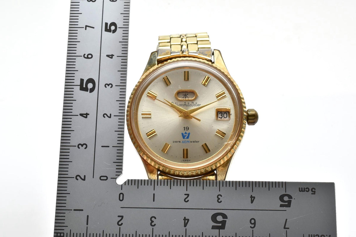 美品 CITIZEN シチズン オートデーター 1402a-T 自動巻き デイト シルバー文字盤 ゴールドカラー ステンレス パラウォーター ヴィンテージ 1960年代 メンズ 腕時計 稼働品