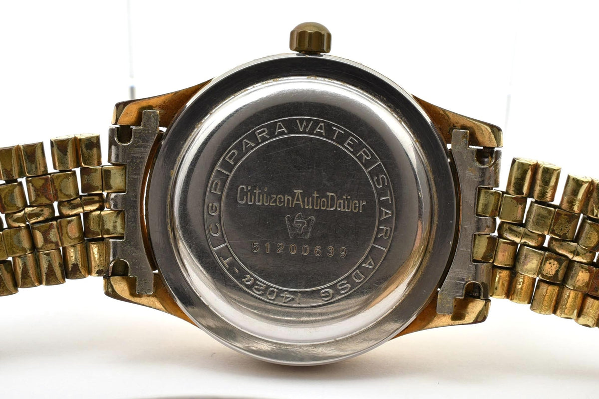 美品 CITIZEN シチズン オートデーター 1402a-T 自動巻き デイト シルバー文字盤 ゴールドカラー ステンレス パラウォーター ヴィンテージ 1960年代 メンズ 腕時計 稼働品