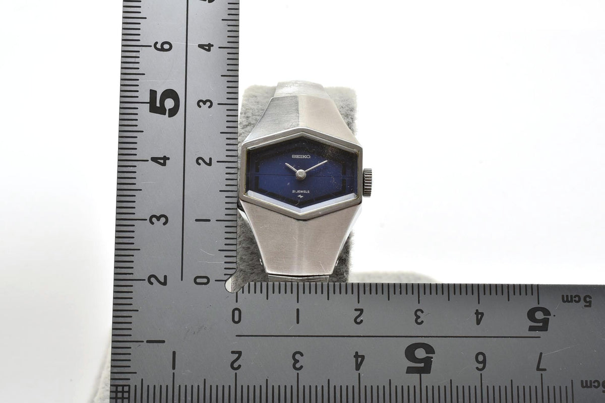 美品 SEIKO セイコー 11-3570 手巻き 21石 ヘキサゴン 六角形 ブルー文字盤 ステンレス メッシュブレス ヴィンテージ 1970年代 レディース 腕時計 稼働品