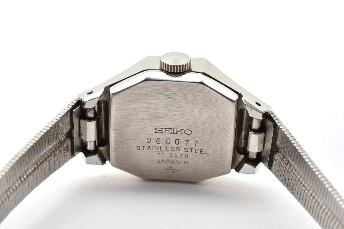 美品 SEIKO セイコー 11-3570 手巻き 21石 ヘキサゴン 六角形 ブルー文字盤 ステンレス メッシュブレス ヴィンテージ 1970年代 レディース 腕時計 稼働品