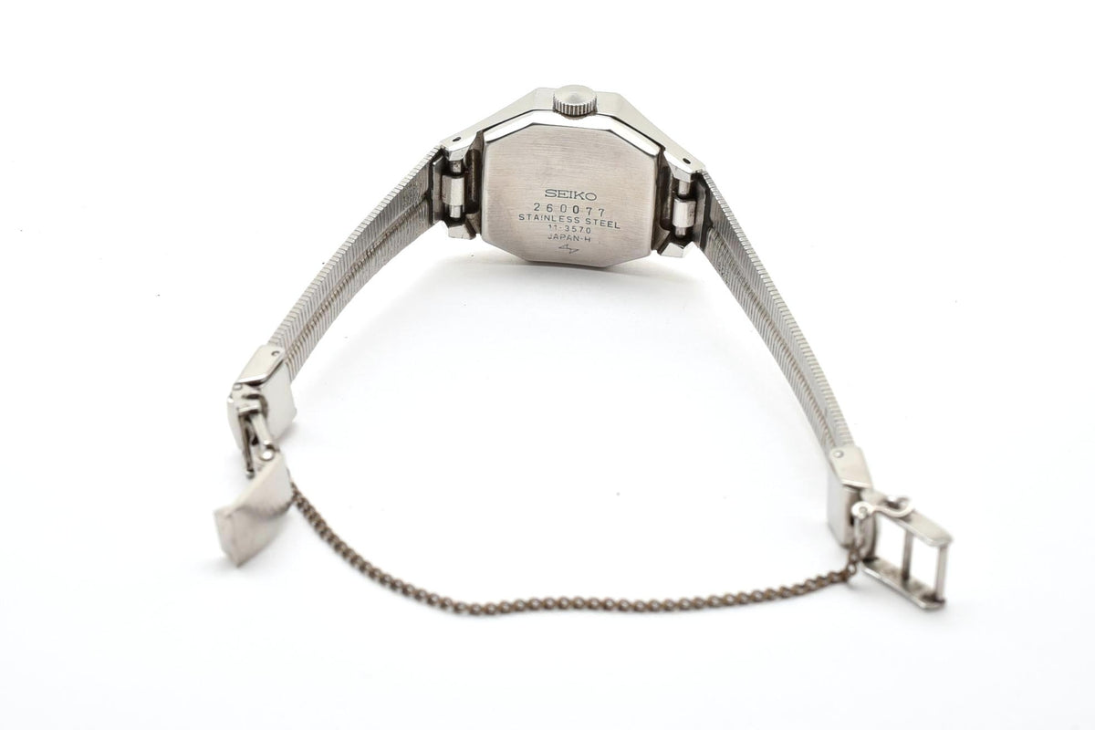 美品 SEIKO セイコー 11-3570 手巻き 21石 ヘキサゴン 六角形 ブルー文字盤 ステンレス メッシュブレス ヴィンテージ 1970年代 レディース 腕時計 稼働品