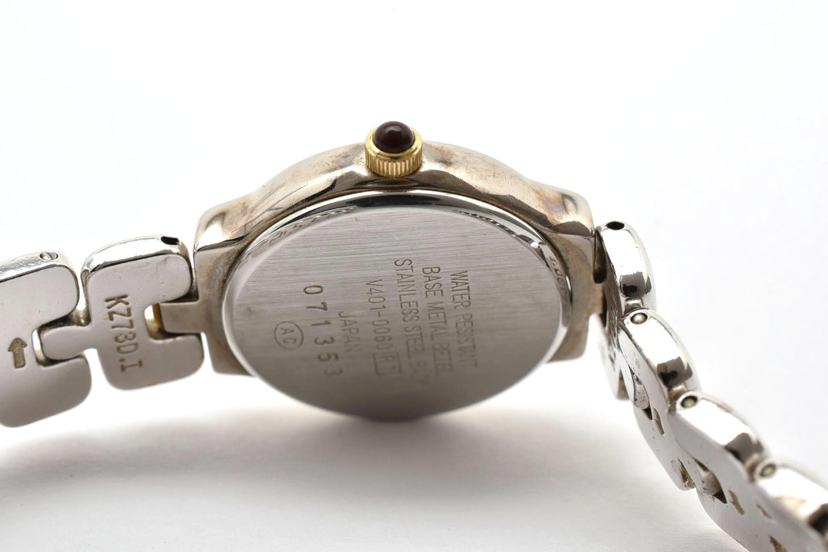 美品 SEIKO ALBA セイコー アルバ アーバン V401-0060 クォーツ コンビ ブラック文字盤 ローマ数字 レディース 腕時計 稼働品