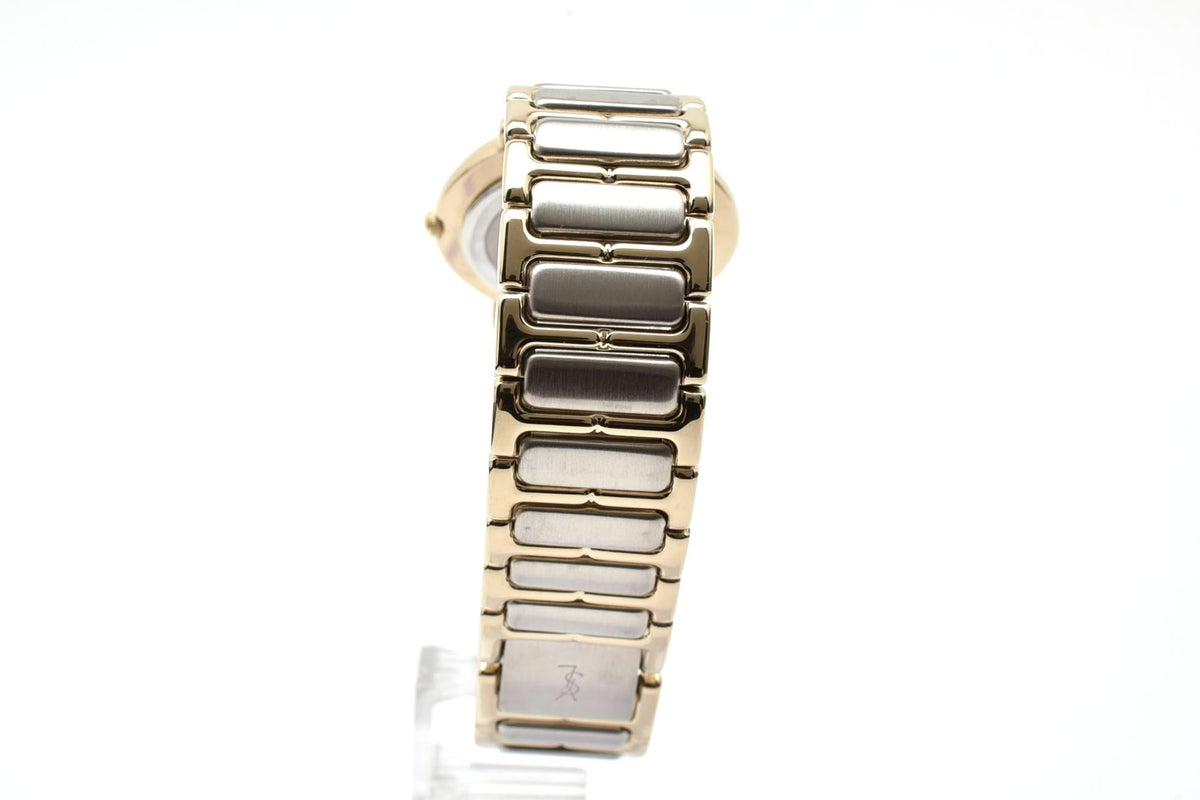 美品 Yves Saint Laurent イヴサンローラン YSL 4620-E60957Y クォーツ ブラック文字盤 ゴールド コンビ ツートン ロゴ 箱付き メンズ レディース 腕時計 稼働品