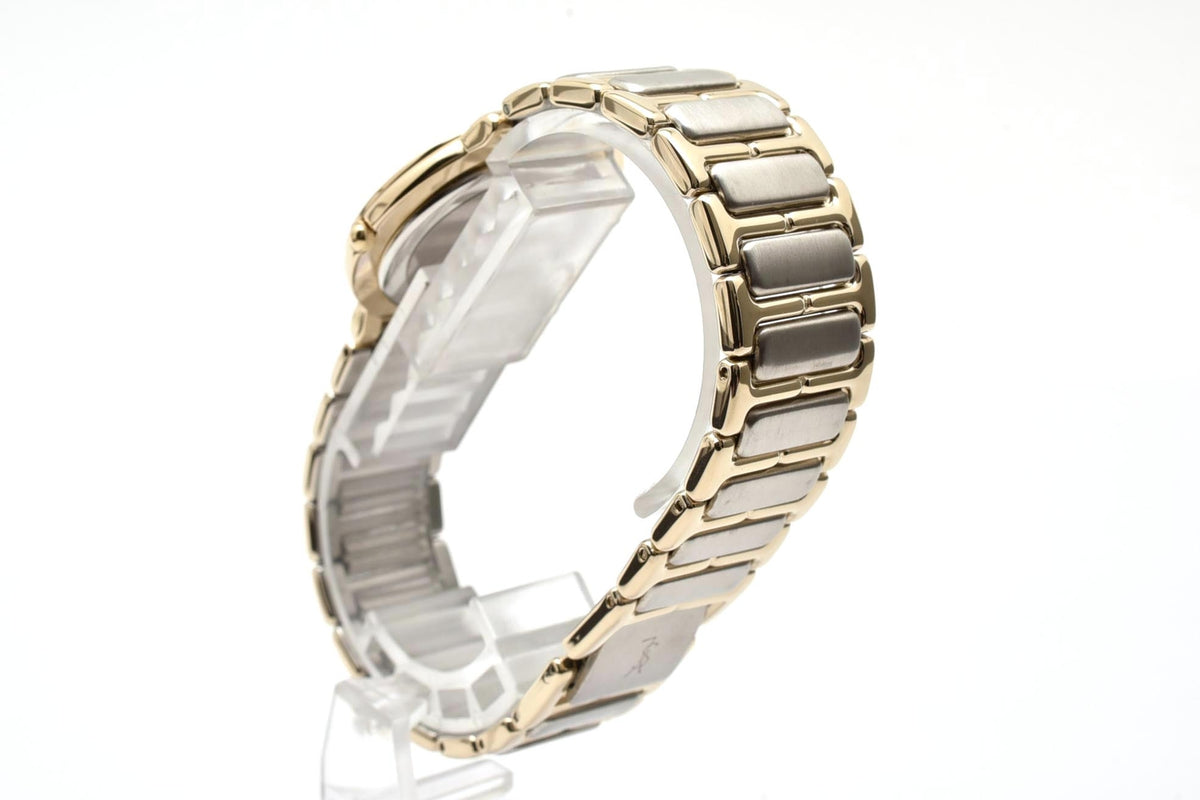 美品 Yves Saint Laurent イヴサンローラン YSL 4620-E60957Y クォーツ ブラック文字盤 ゴールド コンビ ツートン ロゴ 箱付き メンズ レディース 腕時計 稼働品