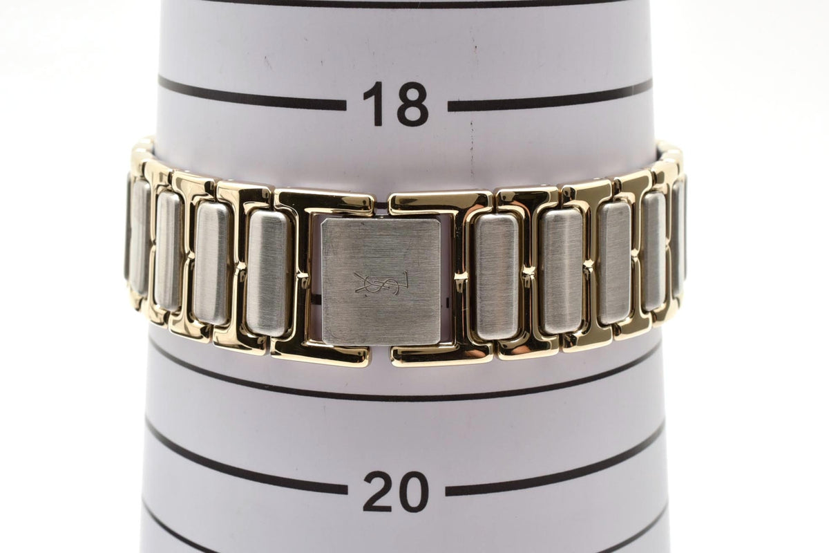 美品 Yves Saint Laurent イヴサンローラン YSL 4620-E60957Y クォーツ ブラック文字盤 ゴールド コンビ ツートン ロゴ 箱付き メンズ レディース 腕時計 稼働品