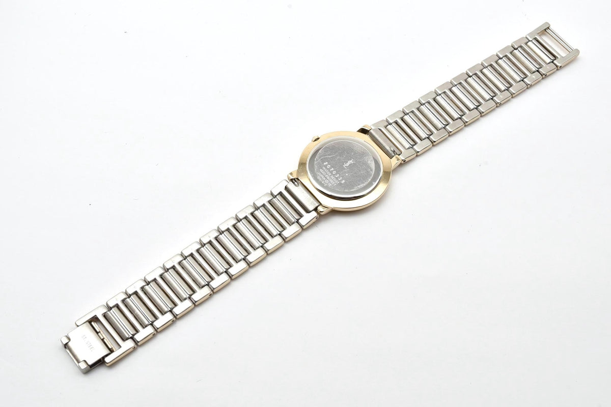 美品 Yves Saint Laurent イヴサンローラン YSL 4620-E60957Y クォーツ ブラック文字盤 ゴールド コンビ ツートン ロゴ 箱付き メンズ レディース 腕時計 稼働品