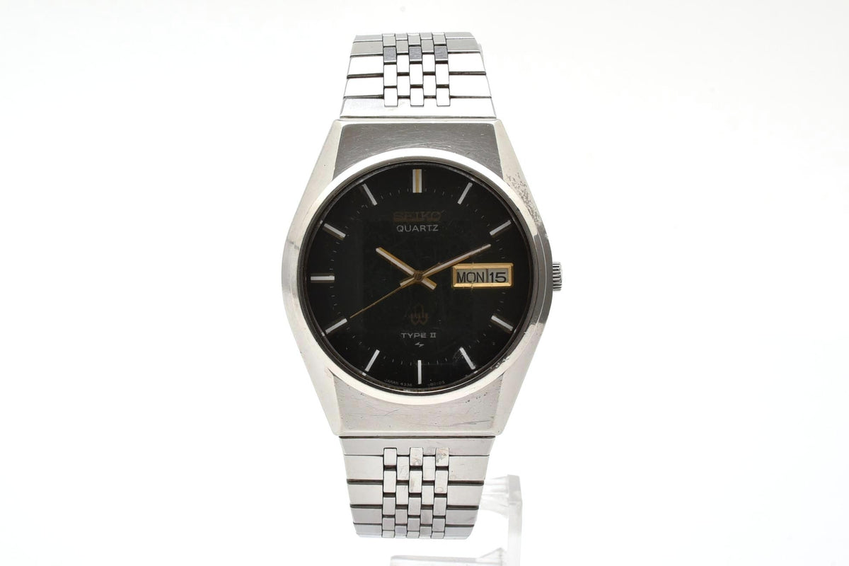 良品 SEIKO セイコー タイプII TYPE II 4336-8060 クォーツ デイデイト ダークグリーン文字盤 ステンレス ヴィンテージ 1970年代 メンズ 腕時計 稼働品