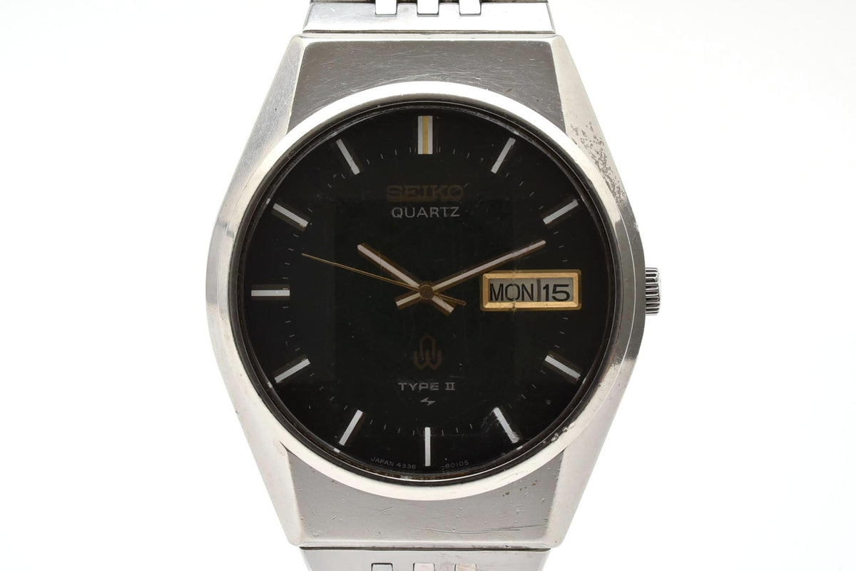 良品 SEIKO セイコー タイプII TYPE II 4336-8060 クォーツ デイデイト ダークグリーン文字盤 ステンレス ヴィンテージ 1970年代 メンズ 腕時計 稼働品