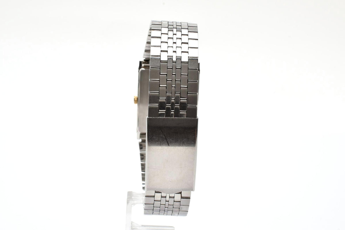美品 CITIZEN シチズン CQ 1220-214412 クォーツ 極薄 レクタンギュラー 角型 ツートン コンビ シルバー文字盤 ヴィンテージ 1980年代 メンズ 腕時計 稼働品